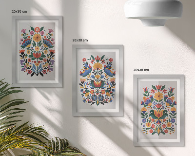 Lot de 3 tableaux Motifs floraux aux couleurs intenses sur fond blanc