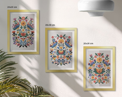 Lot de 3 tableaux Motifs floraux aux couleurs intenses sur fond blanc