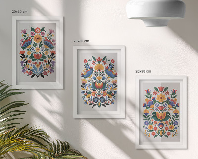 Lot de 3 tableaux Motifs floraux aux couleurs intenses sur fond blanc