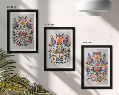 Lot de 3 tableaux Motifs floraux aux couleurs intenses sur fond blanc