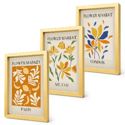 Mur de cadres avec affiches florales Paris Milan Londres