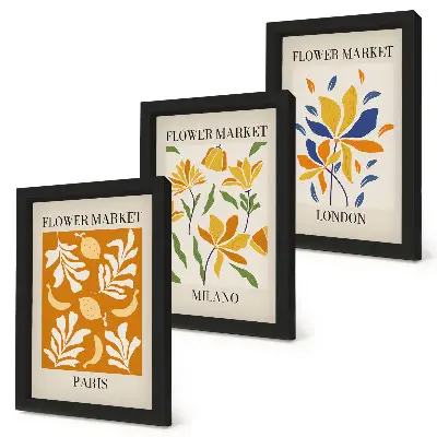 Mur de cadres avec affiches florales Paris Milan Londres