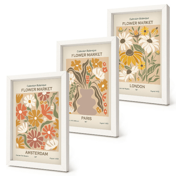 Lot de 3 tableaux Motifs floraux d'Amsterdam, de Paris et de Londres