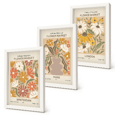 Lot de 3 tableaux Motifs floraux d'Amsterdam, de Paris et de Londres