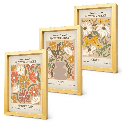 Lot de 3 tableaux Motifs floraux d'Amsterdam, de Paris et de Londres