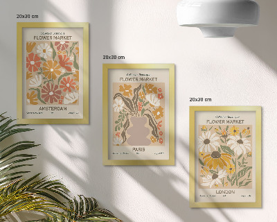 Lot de 3 tableaux Motifs floraux d'Amsterdam, de Paris et de Londres