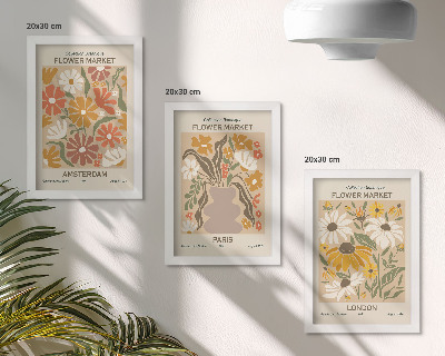 Lot de 3 tableaux Motifs floraux d'Amsterdam, de Paris et de Londres