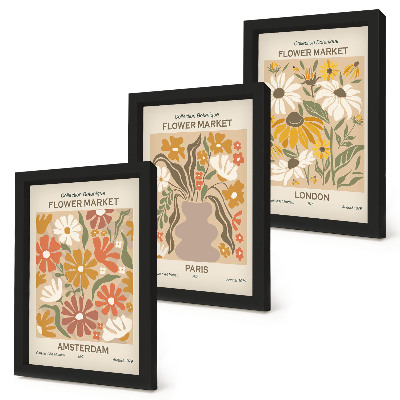 Lot de 3 tableaux Motifs floraux d'Amsterdam, de Paris et de Londres