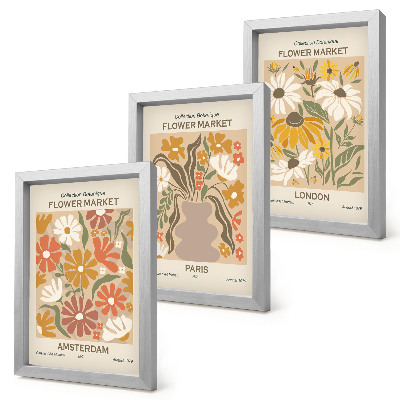 Lot de 3 tableaux Motifs floraux d'Amsterdam, de Paris et de Londres