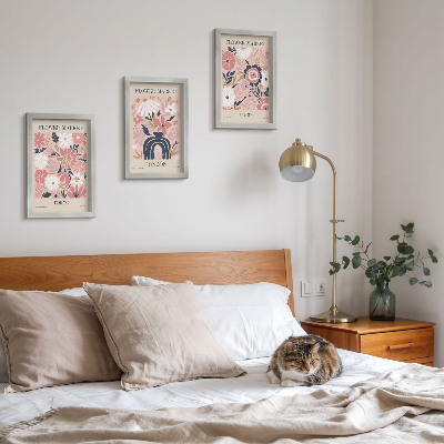Ensemble de 3 tableaux Motifs floraux à Tokyo, Londres et Paris