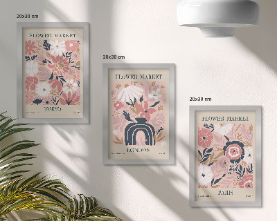 Ensemble de 3 tableaux Motifs floraux à Tokyo, Londres et Paris