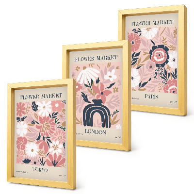 Ensemble de 3 tableaux Motifs floraux à Tokyo, Londres et Paris