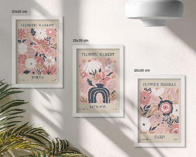 Ensemble de 3 tableaux Motifs floraux à Tokyo, Londres et Paris