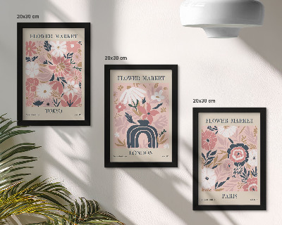 Ensemble de 3 tableaux Motifs floraux à Tokyo, Londres et Paris