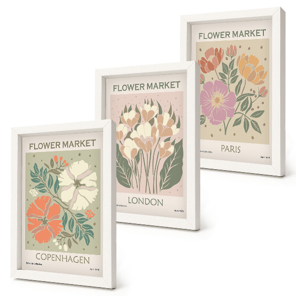 Mur de cadres Affiches florales Copenhague Londres Paris