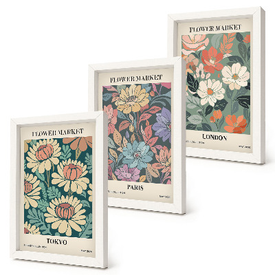 Lot de 3 tableaux Affiches de fleurs Tokyo Paris Londres