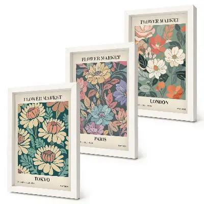 Lot de 3 affiches motifs de fleurs Tokyo Paris Londres