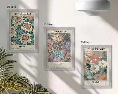 Lot de 3 affiches motifs de fleurs Tokyo Paris Londres