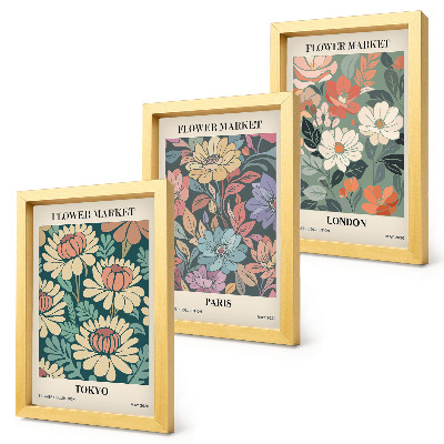 Lot de 3 tableaux Affiches de fleurs Tokyo Paris Londres