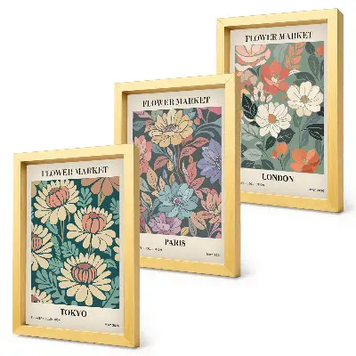 Lot de 3 affiches motifs de fleurs Tokyo Paris Londres