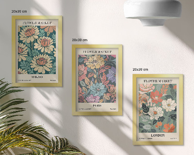 Lot de 3 tableaux Affiches de fleurs Tokyo Paris Londres