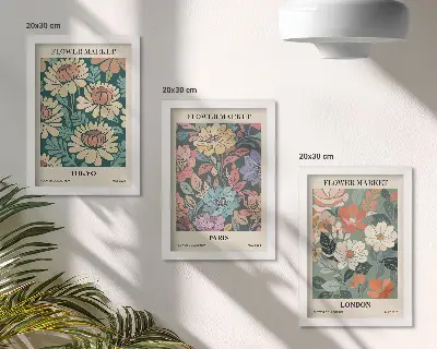 Lot de 3 affiches motifs de fleurs Tokyo Paris Londres