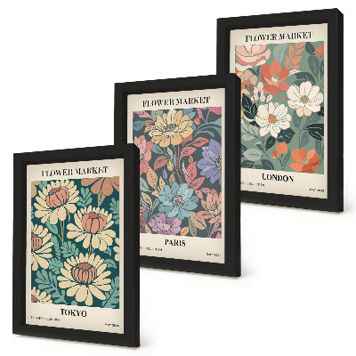 Lot de 3 tableaux Affiches de fleurs Tokyo Paris Londres