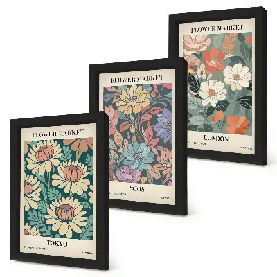Lot de 3 affiches motifs de fleurs Tokyo Paris Londres