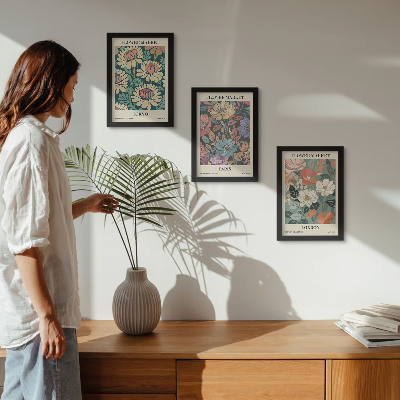 Lot de 3 tableaux Affiches de fleurs Tokyo Paris Londres