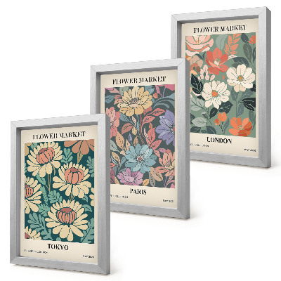 Lot de 3 tableaux Affiches de fleurs Tokyo Paris Londres