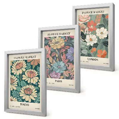 Lot de 3 affiches motifs de fleurs Tokyo Paris Londres