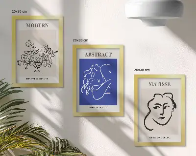 Mur de cadres avec affiches dans le style moderne et abstrait d'Henri Matisse