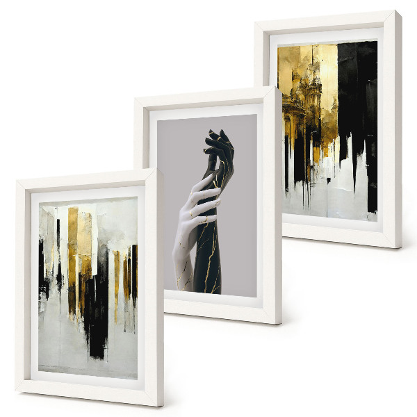 Ensemble de 3 tableaux Motifs de peinture abstraite et deux mains
