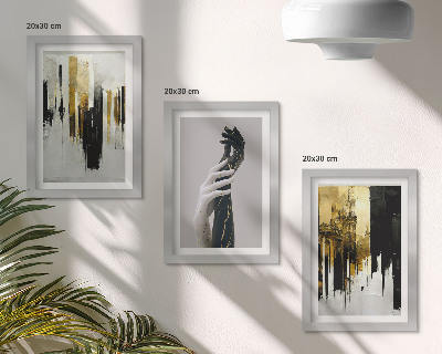 Ensemble de 3 tableaux Motifs de peinture abstraite et deux mains
