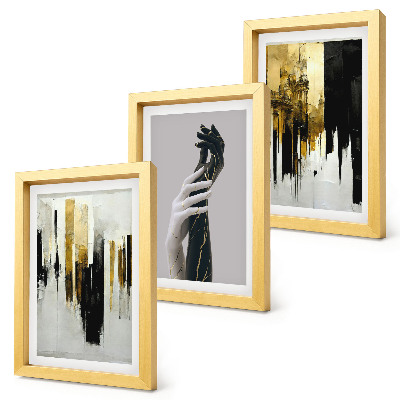 Ensemble de 3 tableaux Motifs de peinture abstraite et deux mains