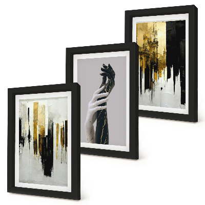 Ensemble de 3 tableaux Motifs de peinture abstraite et deux mains