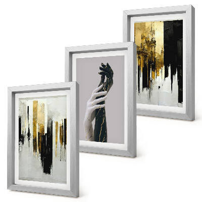 Ensemble de 3 tableaux Motifs de peinture abstraite et deux mains