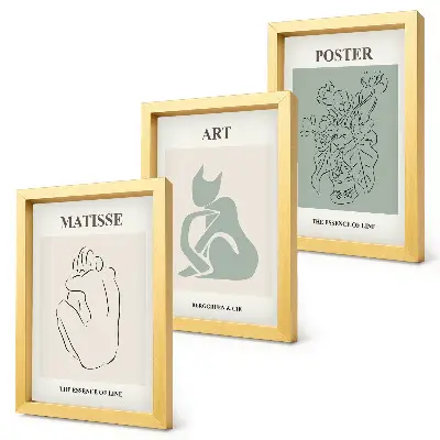 Ensemble de 3 tableaux affiches d'Henri Matisse dans les tons beige et vert