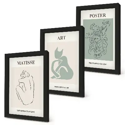 Ensemble de 3 tableaux affiches d'Henri Matisse dans les tons beige et vert