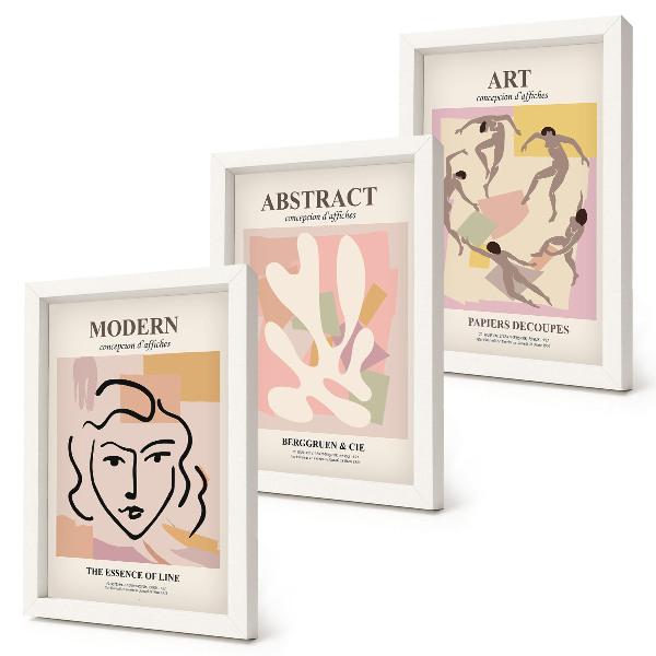 Mur de cadres Portraits élégants et formes abstraites aux couleurs pastel