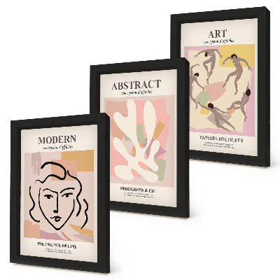 Mur de cadres Portraits élégants et formes abstraites aux couleurs pastel