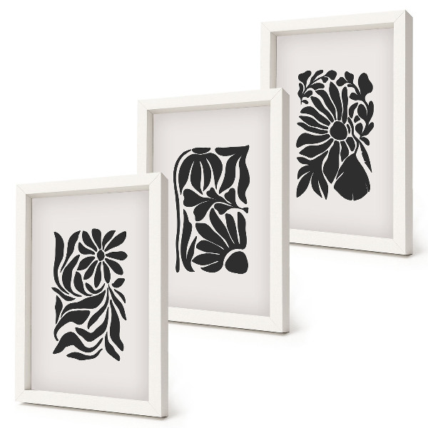 Lot de 3 tableaux Motifs végétaux abstraits dans des tons de noir