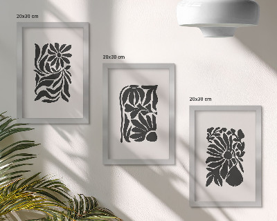 Lot de 3 tableaux Motifs végétaux abstraits dans des tons de noir