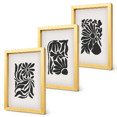 Lot de 3 tableaux Motifs végétaux abstraits dans des tons de noir