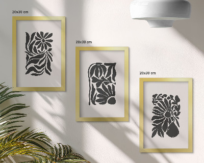 Lot de 3 tableaux Motifs végétaux abstraits dans des tons de noir