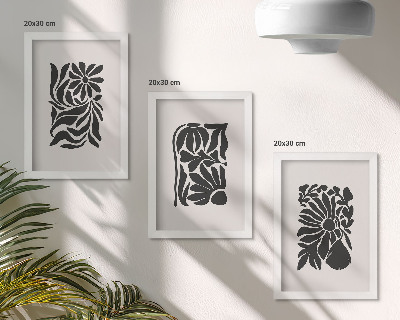 Lot de 3 tableaux Motifs végétaux abstraits dans des tons de noir