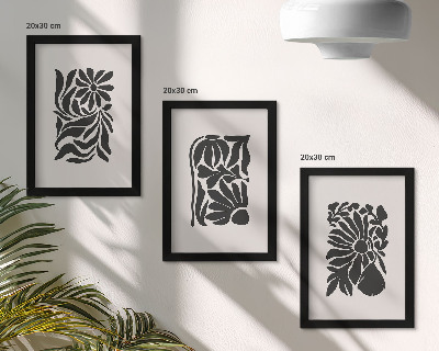 Lot de 3 tableaux Motifs végétaux abstraits dans des tons de noir