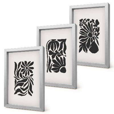 Lot de 3 tableaux Motifs végétaux abstraits dans des tons de noir