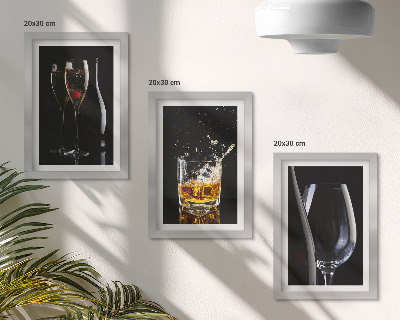 Lot de 3 tableaux Verres de vin et de whisky sur fond noir