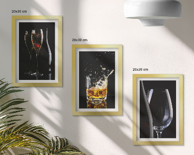 Lot de 3 tableaux Verres de vin et de whisky sur fond noir